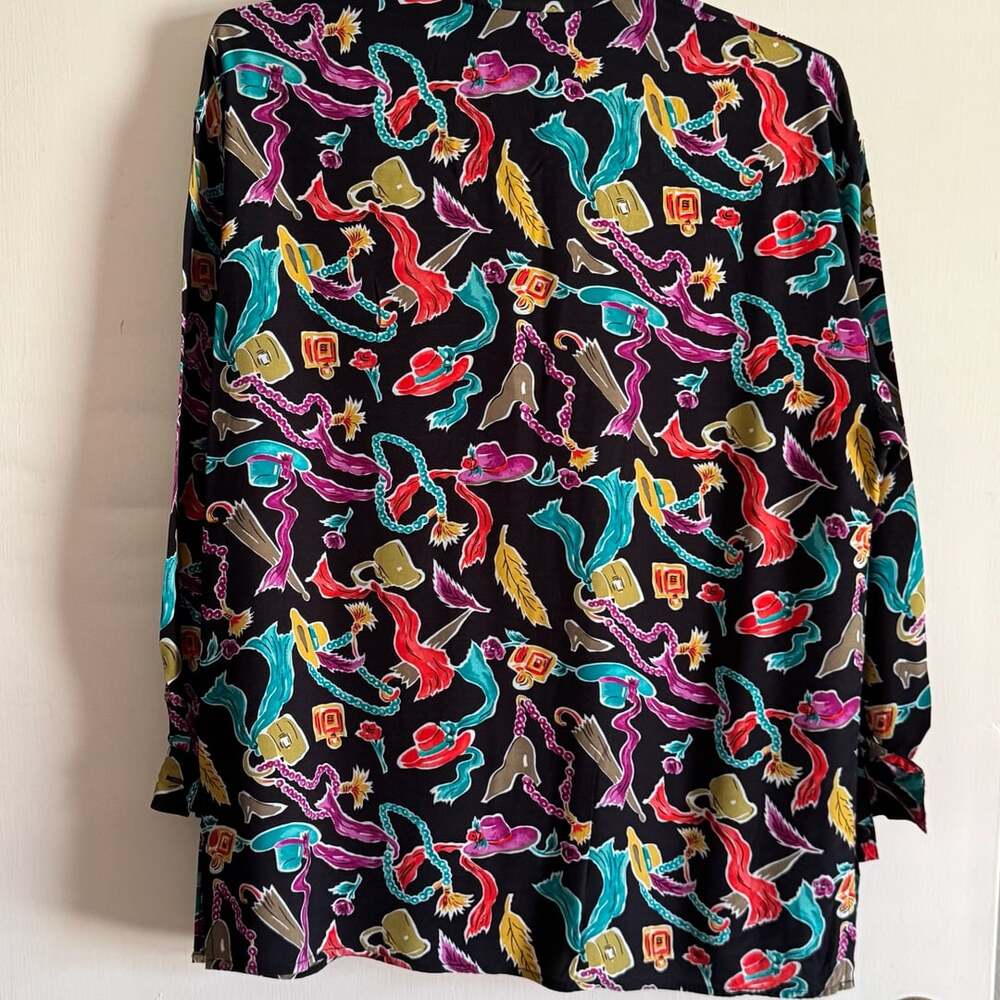 Vintage Diane von Furstenberg DVF Novelty Print Blouse Size 10 Hats Purses Heels - Picture 4 of 8